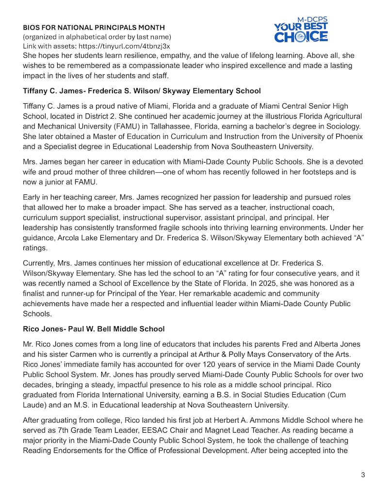 M-DCPS National Principals Month bios