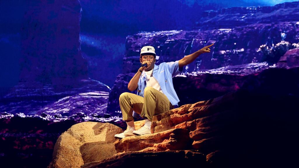 INDIO, CALIFORNIA - APRIL 13: Tyler, the Creator performs at the Coachella Stage during the 2024 Coachella Valley Music and Arts Festival at Empire Polo Club on April 13, 2024 in Indio, California. (Photo by Arturo Holmes/Getty Images for Coachella)