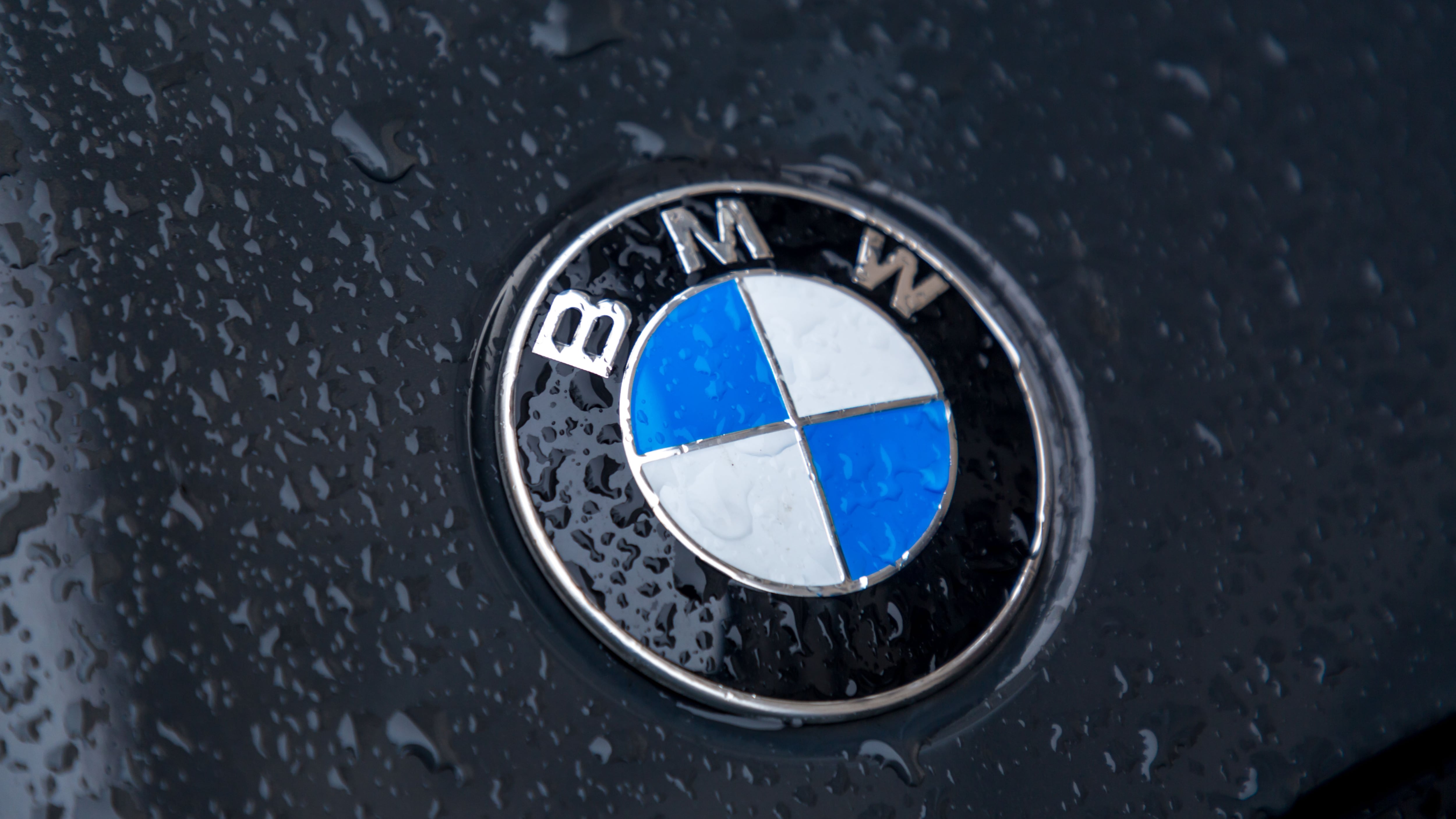 Close up shot of BMW logo on a car.