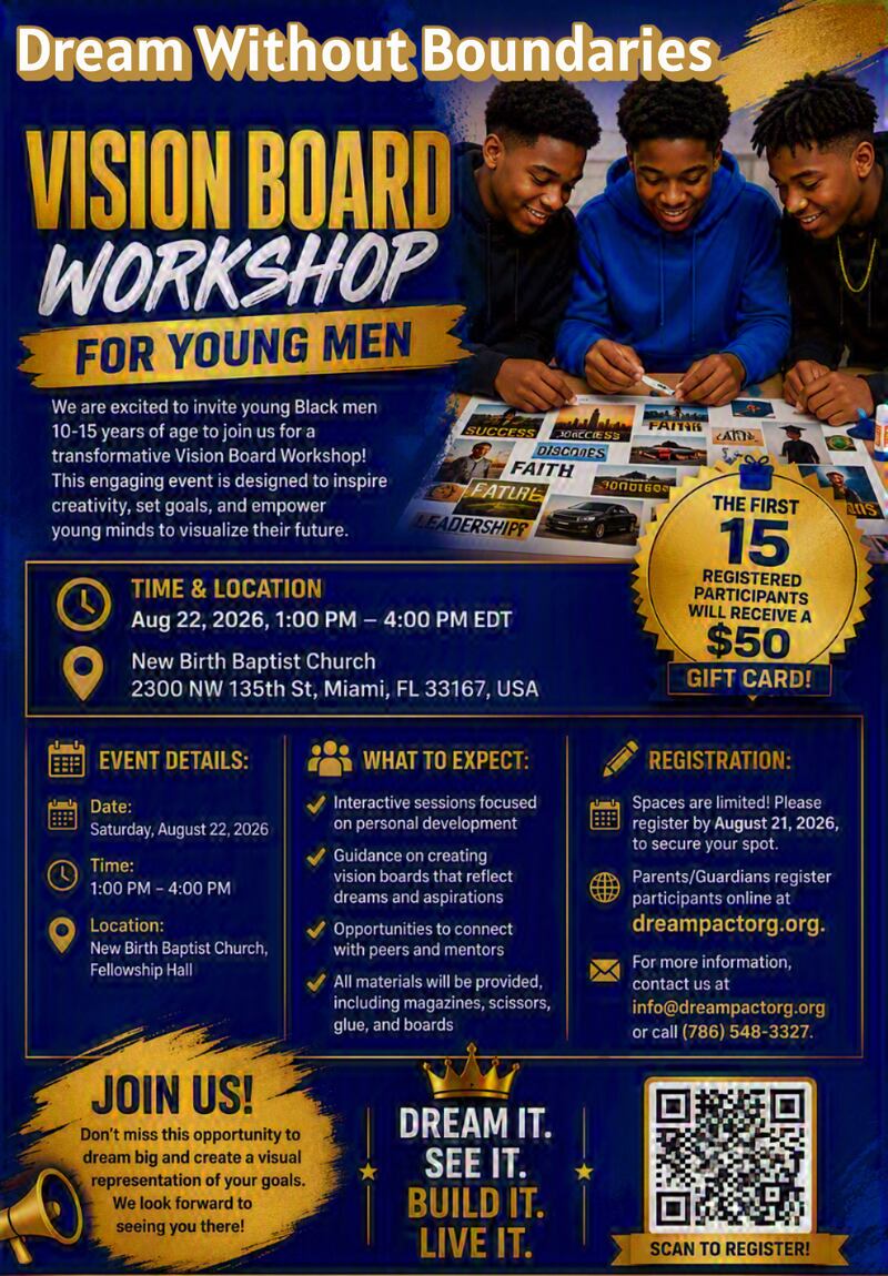 CMG Miami WEDR WHQT 99 Jamz Hot 105 Vision Board Workshop for Young Men Dream Without Boundries