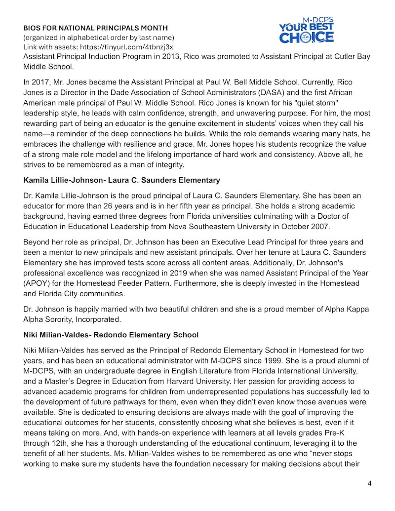M-DCPS National Principals Month bios